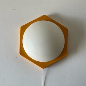 Pop Art Orange metal & Milk round Glass single Sconce by Rolf Krüger for Heinz Neuhaus Leuchten, 1970s, Germany