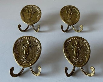 Mid Century Set of 4 Italian Brass Coat Hooks, 1950s, Italy