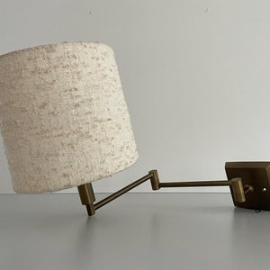 Danish design Fabric Shade and Brass Adjustable Neck Wall Lamp, 1970s, Denmark