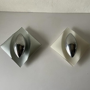 Excellent White-Grey Glass Space Age Pair of Sconces with Chrome Reflectors, 1970s, Germany