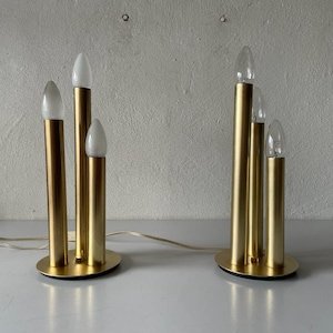 Brass 3 Cylinder Modernist Pair of Table Lamps, 1960s, Italy