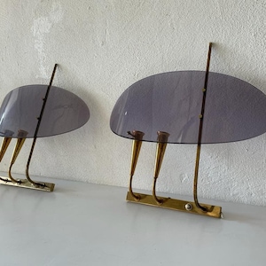 Italian Rare Purple Lucite and Brass Pair of Sconces by Stilux Milano, 1950s, Italy