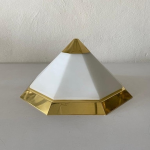 Pyramid Design Opal Glass and Gold Metal Flush Mount Ceiling Lamp by Limburg, 1970s, Germany