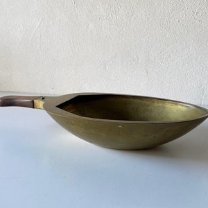 Gold Metal Large Decorative Centerpiece Bowl with Wood Handle, 1970s, Torino, Italy