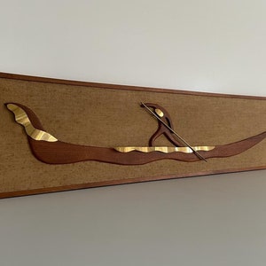 Mid Century Modern Wall Art, man paddling the boat, Teak and Brass, 1950s