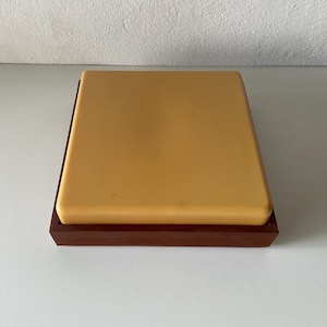 Very Rare Square Wood Frame and Brown Plastic Shade Large Flush Mount, 1960s