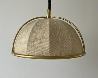 ON HOLD /////////////////Luxury Fabric and Brass Adjustable Large Pendant Lamp by WKR, 1970s, Germany