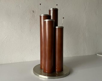 Italian 4 Different Size Tube Brown and Chrome Metal Umbrella Stand