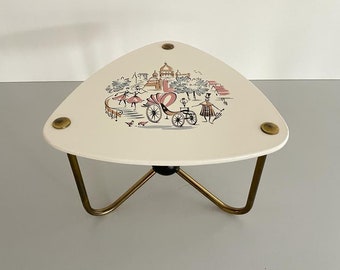 Mid-century modern Illustrated ceramic top Atomic design Plant Stand, 1950s, Germany