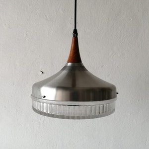 Bubble Glass & Metalic body Ceiling Lamp - Teak top detail - 1960s Germany