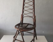 Long bamboo highback chair - Mid Century furniture - spiral designed backside - round sitting surface - 50s living style - Made in Italy