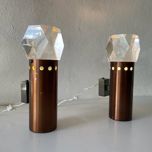 Italian Rare Copper and Glass Sculptural Pair of Sconces by Stilux Milano, 1960s, Italy