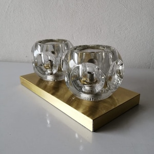 Peill Putzler Wonderful Double Heavy Glass & Brass Wall or Ceiling Lamp, 1960s Germany