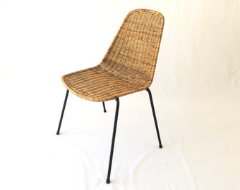 Mid-Century Modern Beautiful Wicker & Black Iron Chair, 1960s, Germany