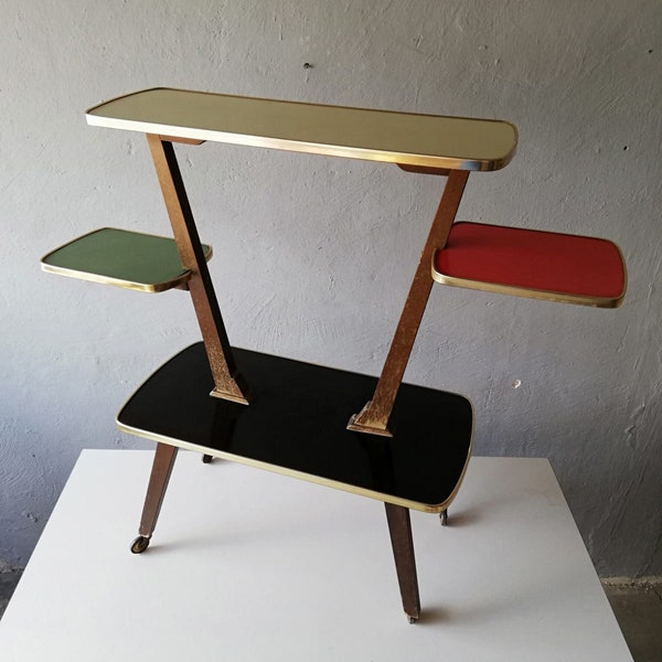 OPAL Kleinmöbel large plant stand - formica and wood - brass plated lines - 50s furniture Germany