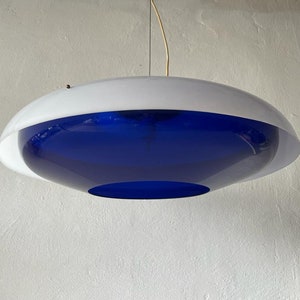 Italian Ufo Design Blue & White Plexiglass XXL Pendant Lamp, 1970s, Italy