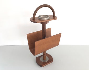 Mid Century Italian Wood magazine stand with asian top, 1950s, Italy