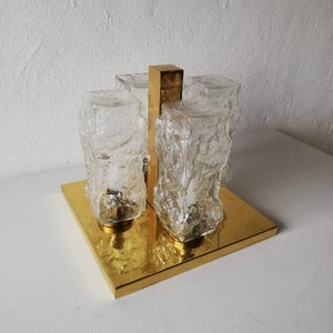 Hillebrand Ice glass & Brass flush mount Chandelier - 1970s Germany