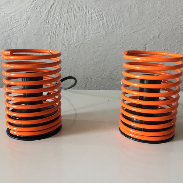 reserved — BRENNENSTUHL spiral Orange metal pair of desk lamps - Pop Art - 1970s German lighting