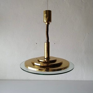 Hillebrand Luxury Ufo Design Glass & Layered Brass Heavy Pendant Lamp, 1970s  Germany