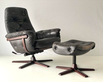 Lounge Swivel Chair with Footrest by Göte Möbel, Sweden, 1970s