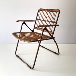 Mid-century Modern Italian Bamboo and Brown Metal Folding Armchair, 1960s, Italy