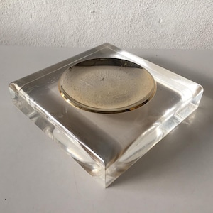 Mid Century Modern solid square Glass & metal brass Bowl - 60s office decoration
