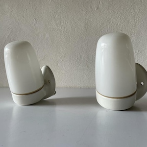 Opal Glass and Porcelain Bauhaus Pair of Mirror Sconces by Wilhelm Wagenfeld for Lindner, 1950s, Germany