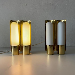 Mid Century Modern Twin Opal Glass & Brass Excellent Pair of Sconces by Limburg, 1970s, Germany