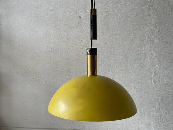 Yellow Metal Shade Counterweight Pendant Lamp by Stilux 1970s