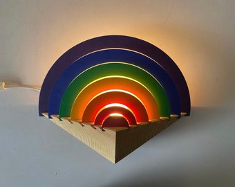 Rainbow design Wood Night Lamp by Kiener Zürich, in Style of Memphis Group, 1980s, Switzerland