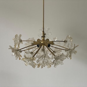 Flower Shape Crystal Glass and Brass Pendant Lamp, 1960s, Germany