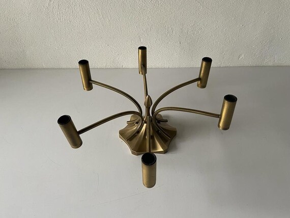 Mid Century Brass 6 Armed Sputnik Flush Mount Light 1950s
