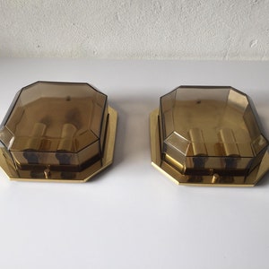 Limburg pair of Smoke glass & Brass Sconces - 1970s Germany