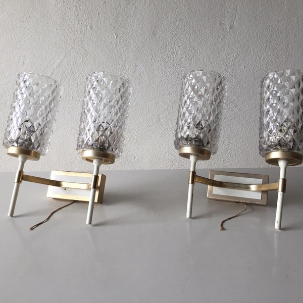 Mid Century pair of very elegant Crystal glass & gold white metal Sconces - 1950s Germany