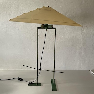 Exclusive Cocoon Plastic Paper and Green Metal Body Industrial Table Lamp, 1950s