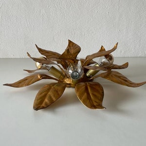 Gold metal Flower design 4-armed Sputnik Flush Mount Lamp, 1960s, Germany