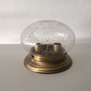 Single Hillebrand elegant sconce - bubbled glass lampshade- copper base -  flush mount wall lamps- 1970s Germany