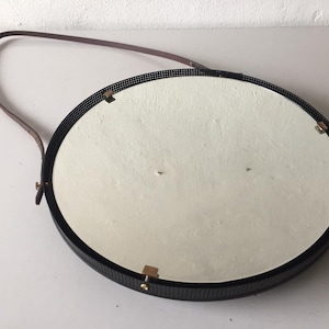 Mid Century exceptional Italian round Mirror with leather strap - 1950s Italy