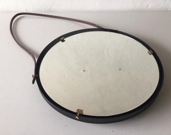 Mid Century exceptional Italian round Mirror with leather strap - 1950s Italy