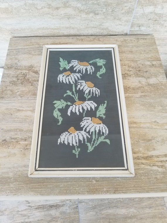 Vintage Tapestry Embroidery Daisy Flower Needlepoint Hand Stitch Painting Turkish Embroidery Frescohand Stitched Etamin Painting T09 - 