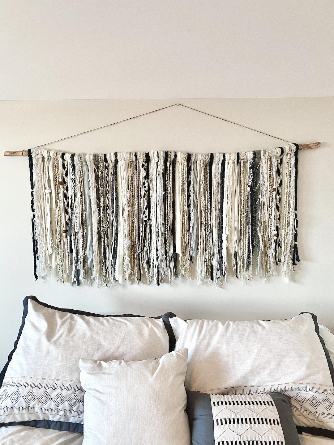 Gallery Detail: Custom Driftwood Wall Art Bohemian Yarn Wall Hanging Black And