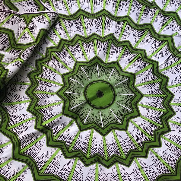 Ankara Fabric by the Yard, African Print Fabric, Green, White, Ankara Fabric, Ethnic Fabric, Wax Print, Cotton