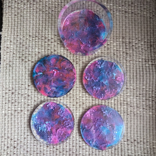 galaxy epoxy resin coasters 4 coasters and 1 holder