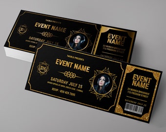 Gold Event invitation ticket, black and gold birthday invite ticket, gala invitation ticket, church invite ticket, gold and black ticket