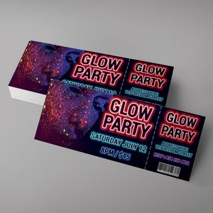 Glow in the dark tickets design, neon party ticket, club tickets, glow event, glow invitation ticket, glow birthday invite, birthday party