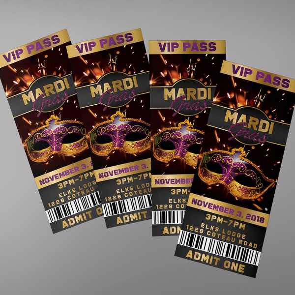 Billet de fête Mardi gras, billet de mascarade, invitation de billet pour mascarade, conception d'invitation de mardi gras