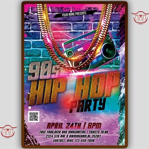 90's hip hop party Invitation, 90s hip hop party flyer, throwback 90s hip hop flyer design, 90s hip hop night party, 90's hip hop birthday