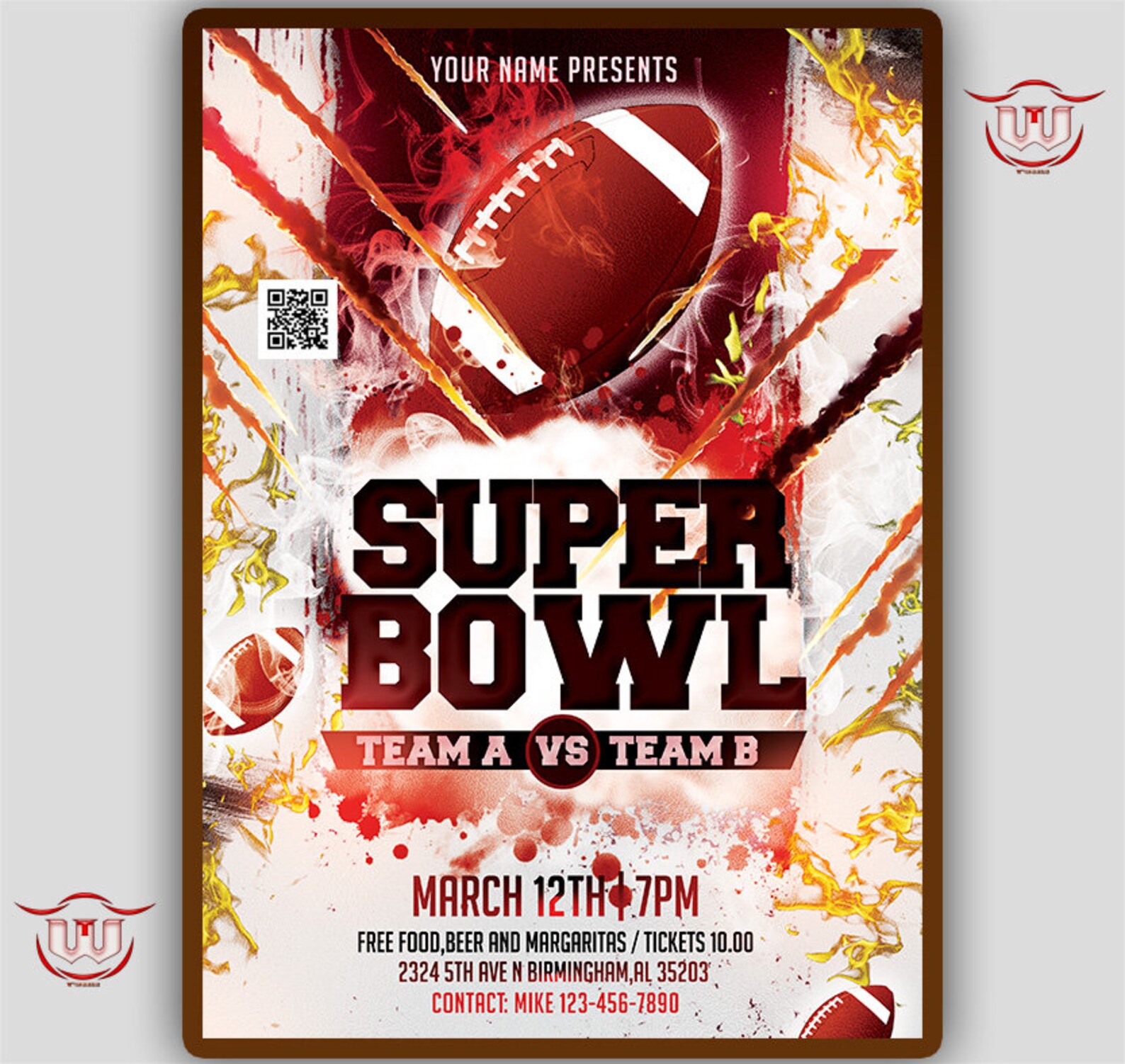 Super Bowl Party Flyer College Football Invitation Super Etsy