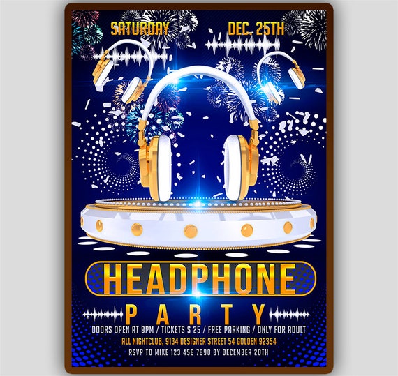 Headphone party dj party invitation music party flyer music Etsy